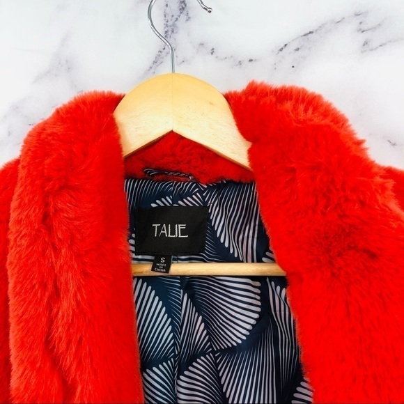 Talie Vintage Shag 70s Faux Fux Sherpa Teddy Long Coat Orange - Picture 5 of 7